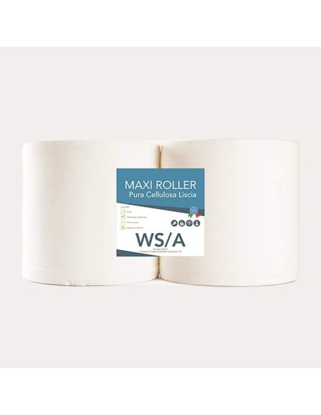 Confezione di 2 rotoli bobina carta in pura cellulosa liscia 2 veli 6 kg 690 strappi ws/a