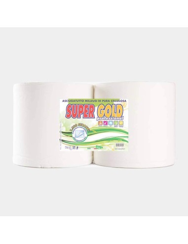 Confezione di 2 rotoli bobina carta in pura cellulosa goffrata 2 veli 800 strappi supergold
