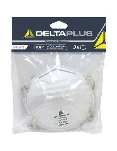1 - Kit 3 mascherine Deltaplus ffp1 m3fp1 conchiglia senza valvola per polveri