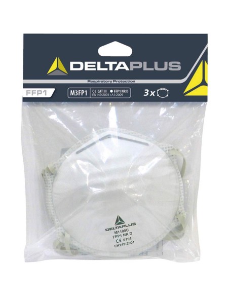 1 - Kit 3 mascherine Deltaplus ffp1 m3fp1 conchiglia senza valvola per polveri