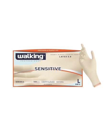 1 - Guanti monouso lattice 5g brenta walking sensitive  100 pz con polvere talco