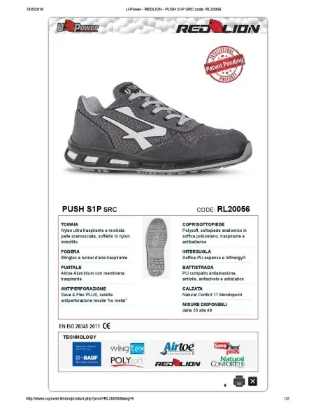 SCARPA ANTINFORTUNISTICA UPOWER DA LAVORO BASSA U-POWER PUSH S1P SRC