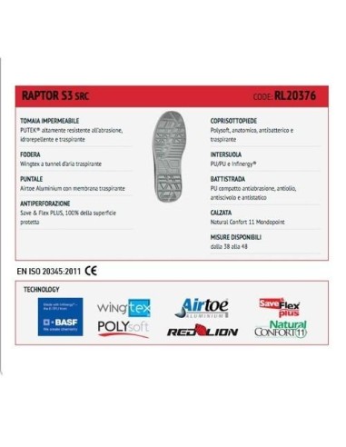 8 - SCARPA ANTINFORTUNISTICA UPOWER DA LAVORO BASSA U-POWER RAPTOR S3 SRC