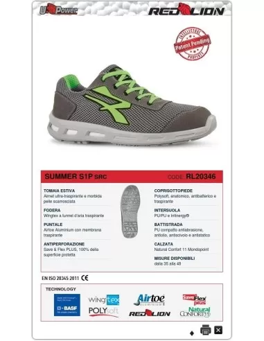 6 - SCARPA ANTINFORTUNISTICA UPOWER DA LAVORO BASSA U-POWER SUMMER S1P SRC