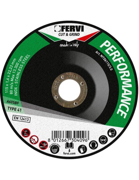 Disco da taglio metallo 115x3x22 mm a-30-r-bf 80 performance Fervi mtd6115/3.0