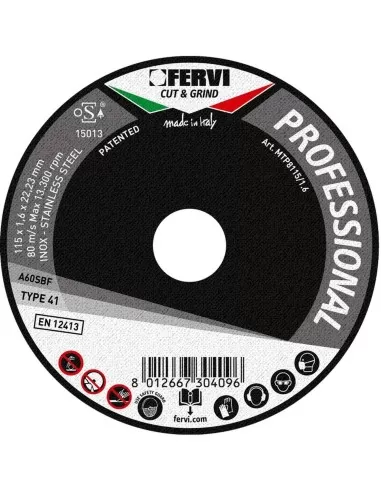 1 - Disco da taglio ferro e metallo 115x1x22 mm a60s professional Fervi mtp8115/1.0
