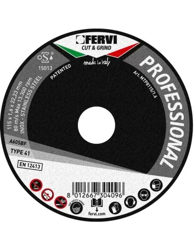 1 - Disco da taglio ferro metallo 115x1,6x22 mm a60s professional Fervi mtp8115/1.6