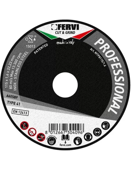 1 - Disco da taglio ferro metallo 115x1,6x22 mm a60s professional Fervi mtp8115/1.6