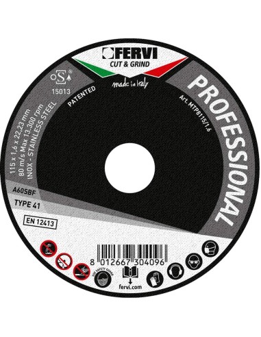 Disco da taglio ferro e metallo 230x2x22 mm a60s professional Fervi mtp8230/2.0