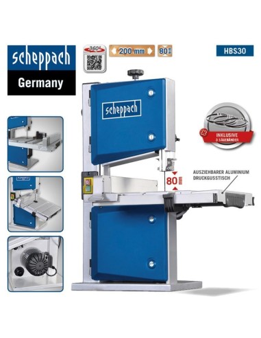 Sega a nastro Scheppach hbs30 per legno 350w goniometro e 3 lame incluse