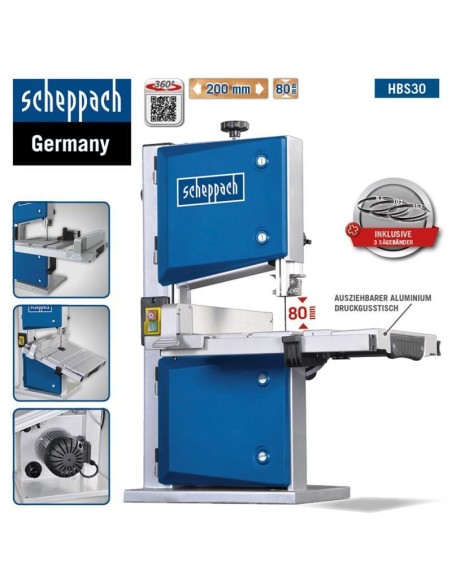 Sega a nastro Scheppach hbs30 per legno 350w goniometro e 3 lame incluse Sega a nastro Scheppach hbs30 per legno 350w goniometro e 3 lame incluse