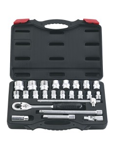 Serie cassetta di chiavi a bussola da 1/2" 10-32 mm e accessori 24 pz Fervi 0620