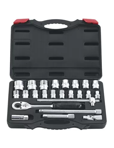 1 - Serie cassetta di chiavi a bussola da 1/2" 10-32 mm e accessori 24 pz Fervi 0620