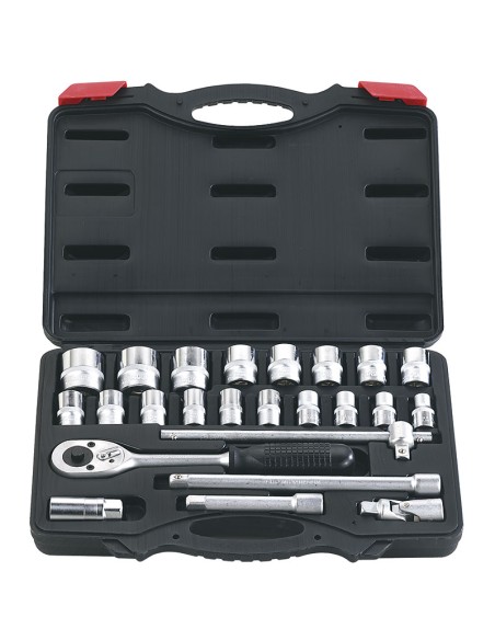 Serie cassetta di chiavi a bussola da 1/2" 10-32 mm e accessori 24 pz Fervi 0620