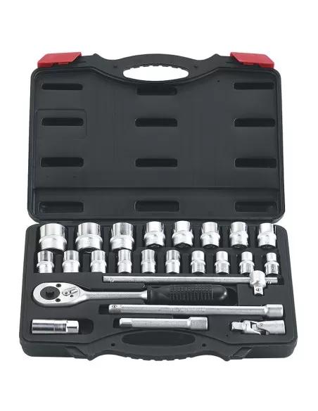 1 - Serie cassetta di chiavi a bussola da 1/2" 10-32 mm e accessori 24 pz Fervi 0620