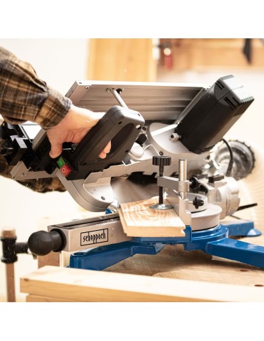 7 - Troncatrice combinata per legno con pianetto lama 254mm 1800w Scheppach hm100t