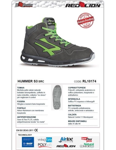 SCARPA ANTINFORTUNISTICA DA LAVORO ALTA U-POWER HUMMER S3 CI SRC