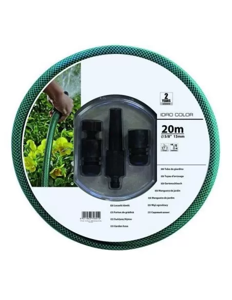 1 - Tubo irrigazione idro color verde-nero metri 20 ø 5/8 15 mm + kit raccordi