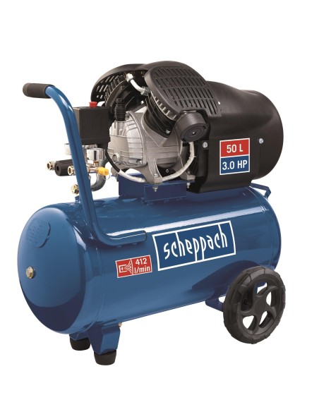 Compressore aria 50lt lubrificato portatile bicilindrico v 8bar Scheppach hc52dc