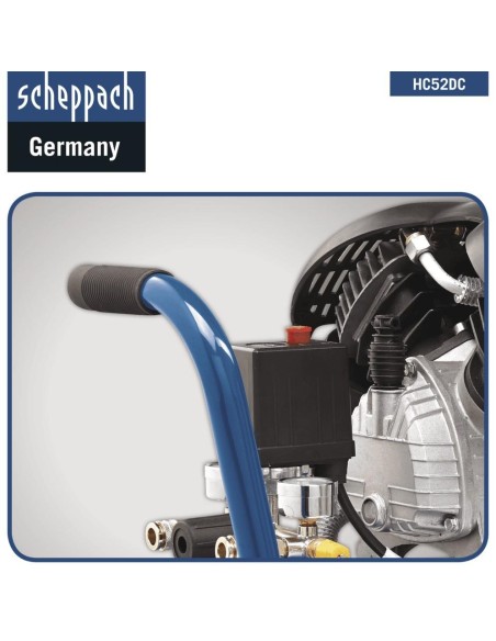 Compressore aria 50lt lubrificato portatile bicilindrico v 8bar Scheppach hc52dc