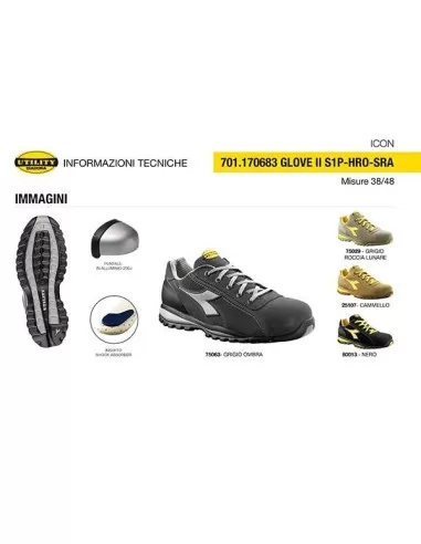 5 - Scarpa antinfortunistica da lavoro bassa glove ii low s1p hro sra diadora