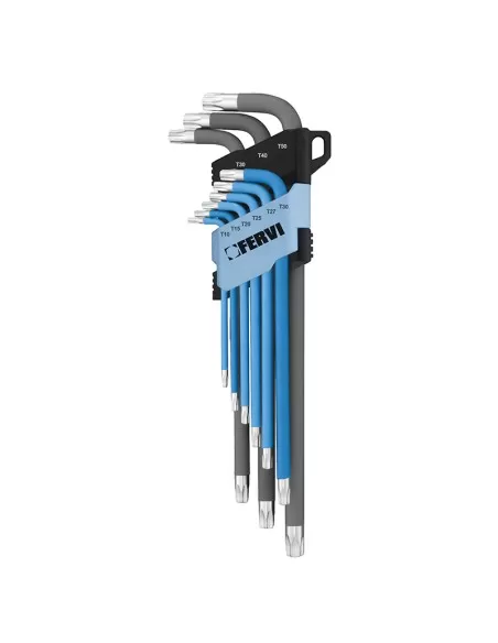 1 - Set 9 pz chiavi torx lunghe a elle l Fervi 0545/tf