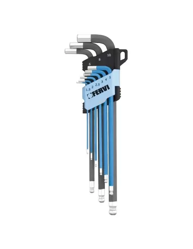 1 - Set 9 pz chiavi esagonali lunghe a l testa sferica Fervi 0545/ef