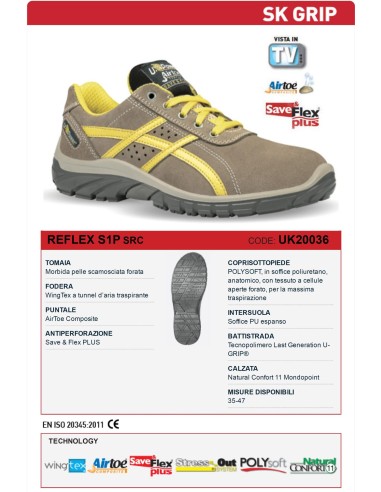 4 - SCARPA ANTINFORTUNISTICA DA LAVORO BASSA U-POWER REFLEX S1P SRC