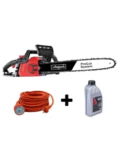 Elettrosega 2400w 46cm Scheppach cse2600 + prolunga 20 mt + olio catena 1 lt