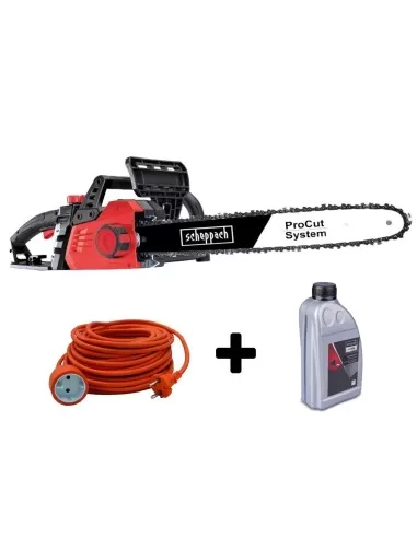 Elettrosega 2400w 46cm Scheppach cse2600 + prolunga 20 mt + olio catena 1 lt