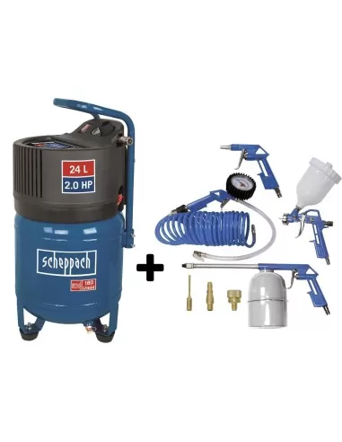 1 - Compressore Scheppach hc24v aria verticale 24 lt litri + kit accessori 8 pz