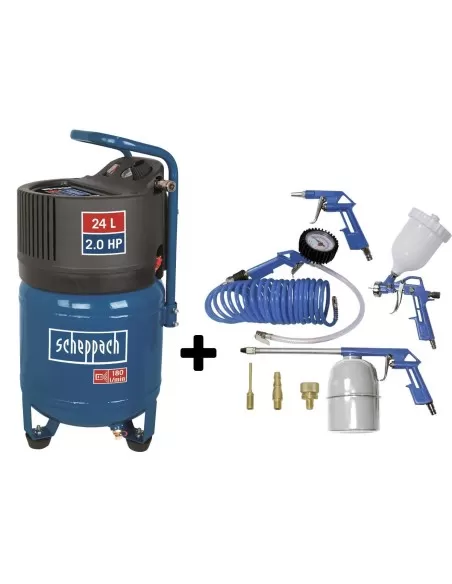 1 - Compressore Scheppach hc24v aria verticale 24 lt litri + kit accessori 8 pz