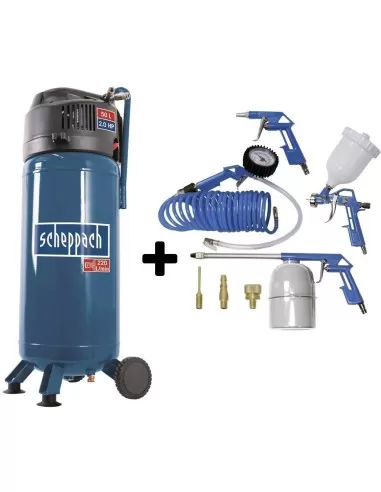 Compressore Scheppach hc51v aria verticale 50 lt litri + kit accessori 8 pz