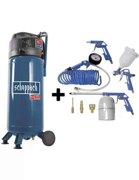 Compressore Scheppach hc51v aria verticale 50 lt litri + kit accessori 8 pz