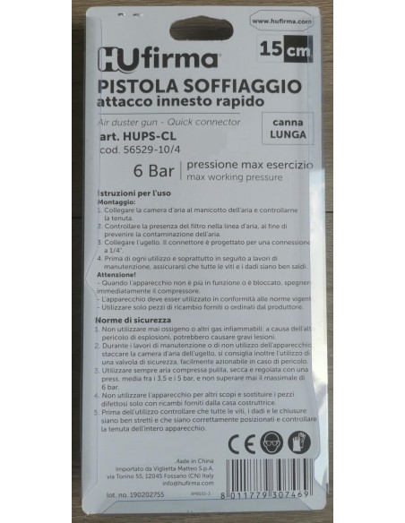 Pistola soffiaggio aria compressa canna lunga hufirma rp8033-4l
