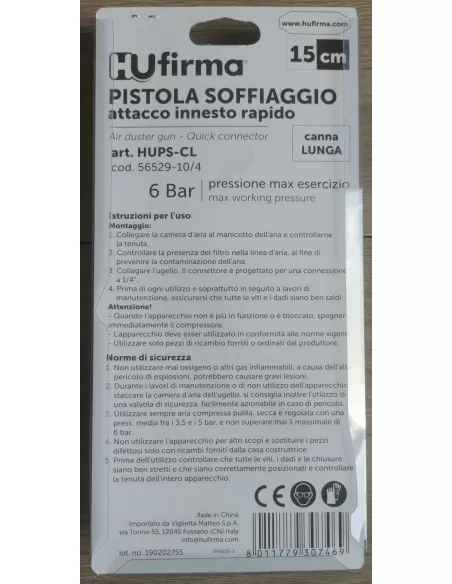 2 - Pistola soffiaggio aria compressa canna lunga hufirma rp8033-4l