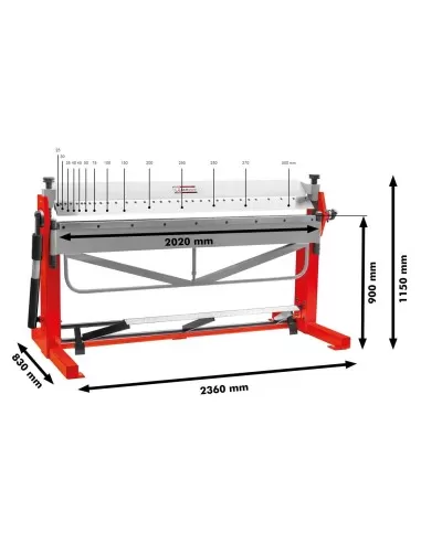 2 - Piegatrice pressa manuale per lamiera 2020x1,2mm holzmann akm2020
