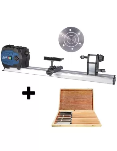 1 - Tornio per legno Scheppach dm600vario 550w 600mm + set 8 scalpelli sgorbie
