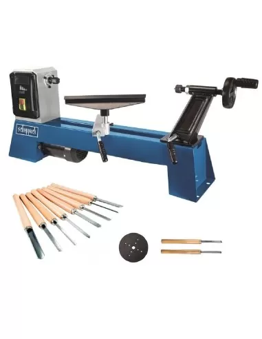 1 - Tornio da legno dm500t Scheppach + kit 8 sgorbie scalpelli