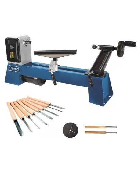1 - Tornio da legno dm500t Scheppach + kit 8 sgorbie scalpelli