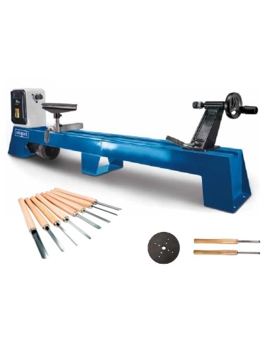 Tornio per legno Scheppach dm1100t 400w 1000mm + set 8 scalpelli sgorbie