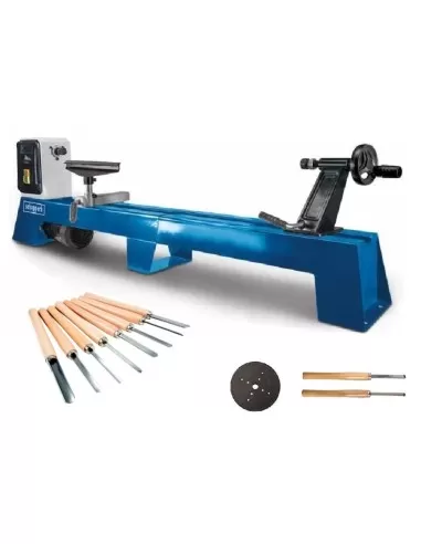 Tornio per legno Scheppach dm1100t 400w 1000mm + set 8 scalpelli sgorbie