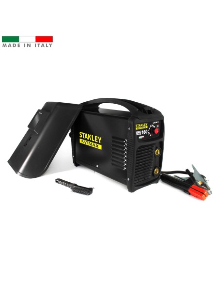 1 - Saldatrice inverter 160a mma con accessori e maschera stanley fatmax king 160