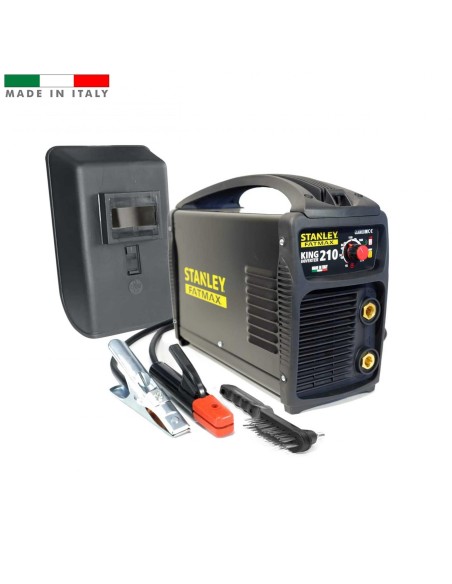Saldatrice inverter 200a mma con accessori e maschera stanley fatmax king 210