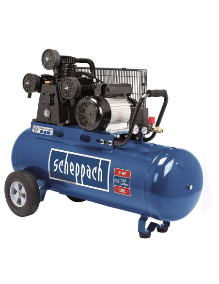 Compressore aria a cinghia 100lt 3 cilindri 3 cv 10 bar Scheppach hc550tc 230v