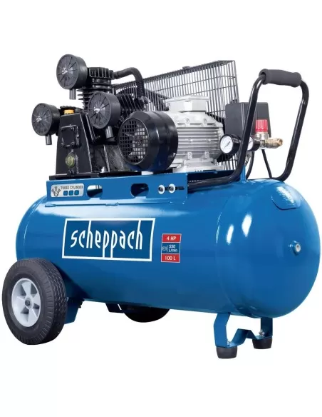 3 - Compressore aria a cinghia 100lt 3 cilindri 3 cv 10 bar Scheppach hc550tc 230v