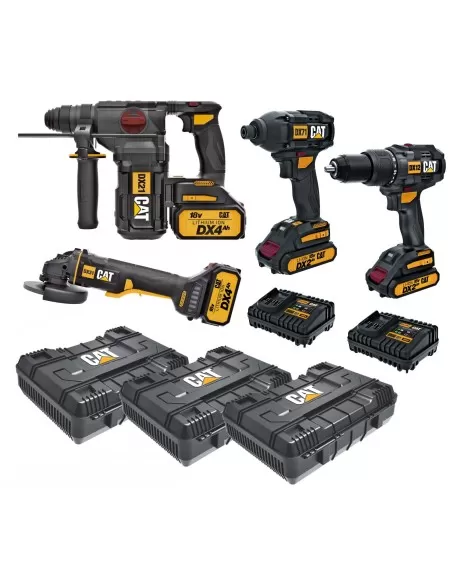 1 - Kit tassellatore DX21 trapano DX12 avvitatore DX71 smerigliatrice DX31B con valigie e batterie Caterpillar