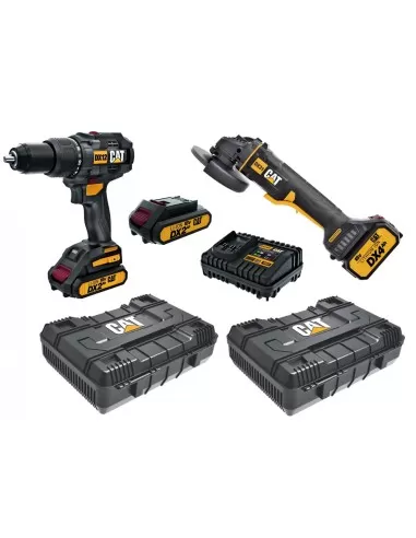 1 - Kit trapano a percussione DX12 smerigliatrice DX31B con valigie e batterie 18v Caterpillar