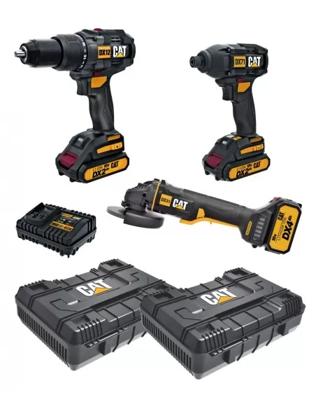 1 - Kit trapano percussione avvitatore e smerigliatrice con batterie e valigette Caterpillar