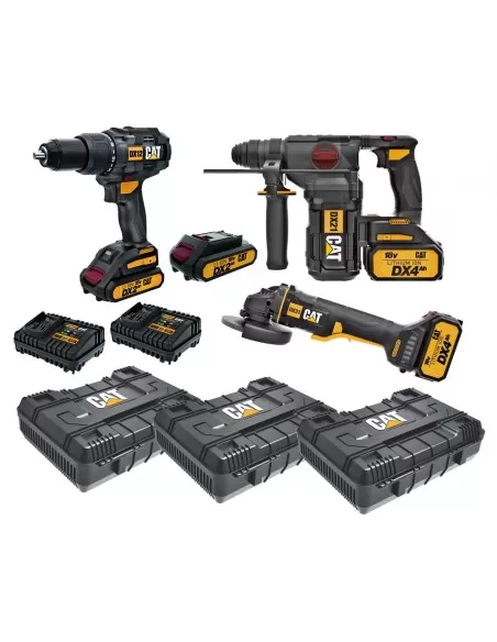 1 - Kit tassellatore DX21 trapano DX12 smerigliatrice DX31B con valigie e batterie Caterpillar